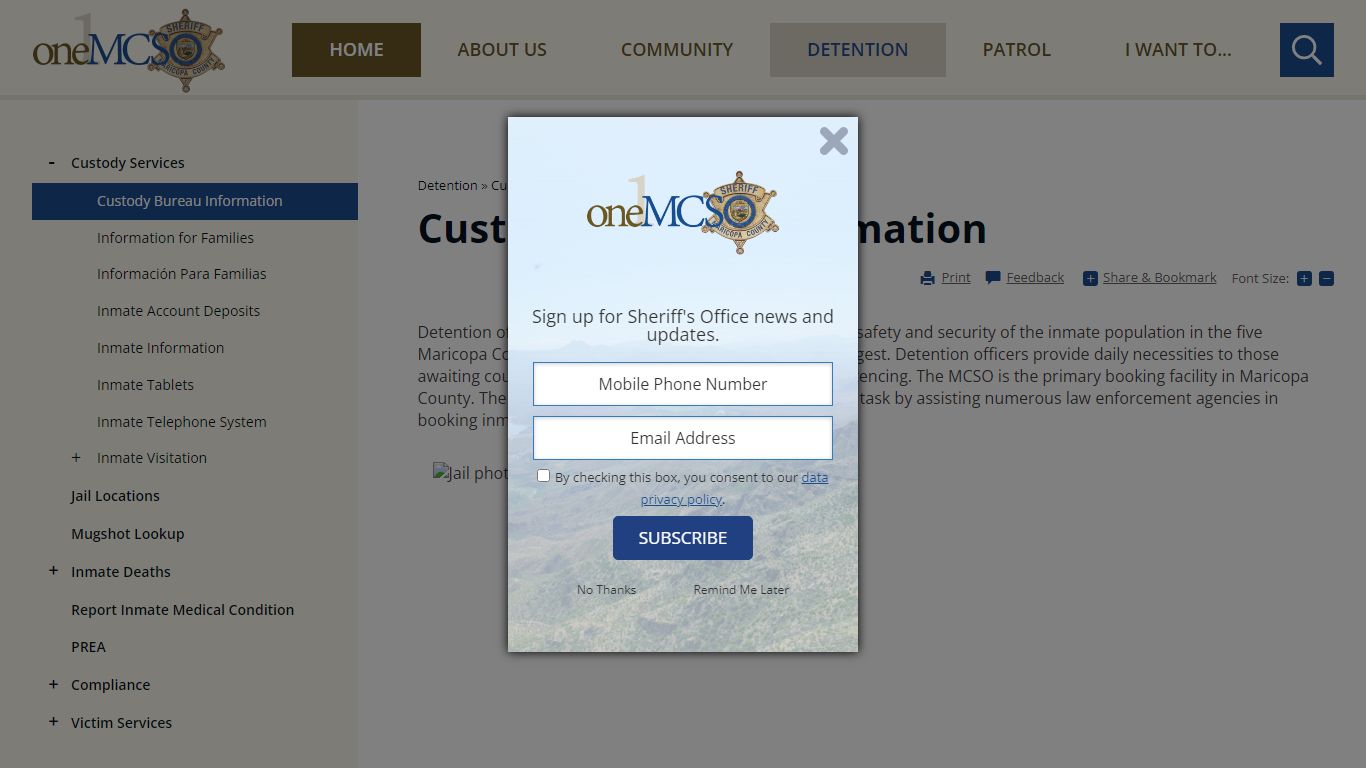 Custody Bureau Information | Maricopa County Sheriff's Office